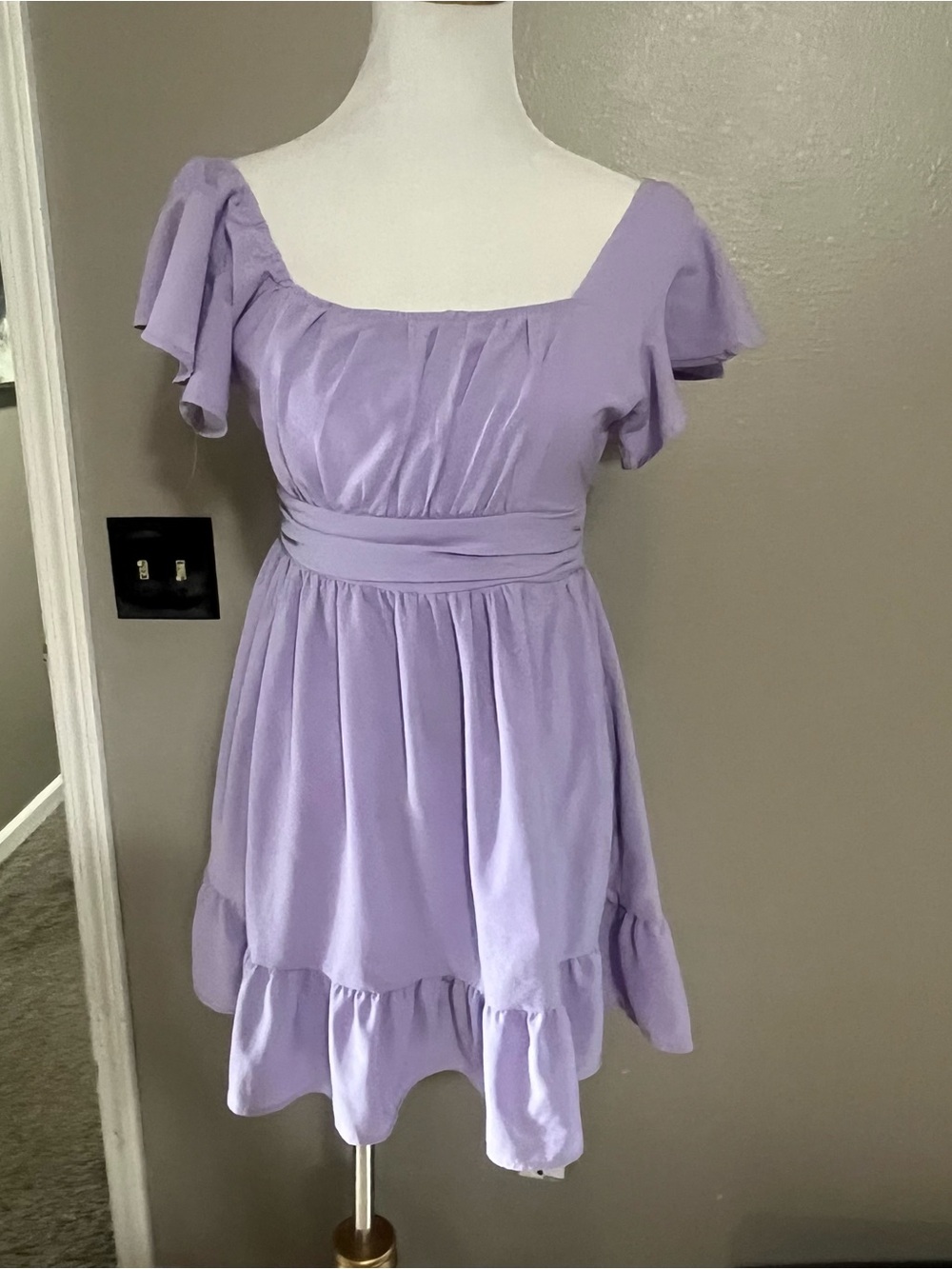 Lilac Ruffle Hem Square Neck Dress